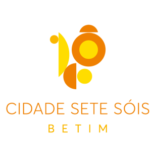 Logo da smart cidade Sete Sóis em Betim nas cores laranja e amarelo.