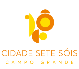 Imagem da logo da smart cidade Sete Sóis no Rio de Janeiro nas cores laranja e amarelo. 