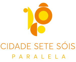 Imagem da logo da smart cidade Sete Sóis em Salvador nas cores laranja e amarelo.