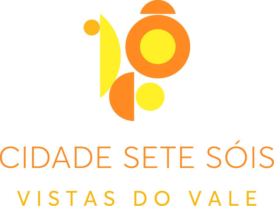 Logo da smart cidade Sete Sóis em São José dos Campos nas cores laranja e amarelo.
